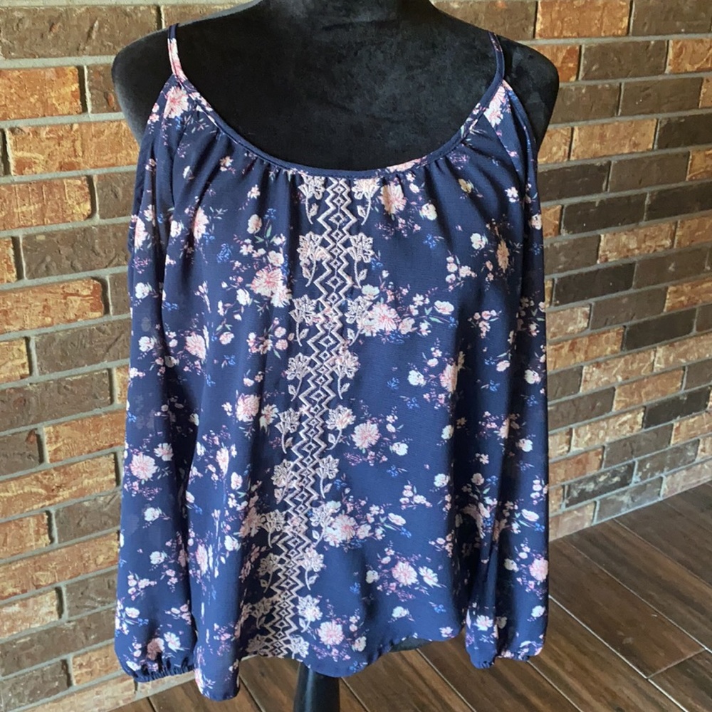 Size medium floral cold shoulder navy and pink blouse